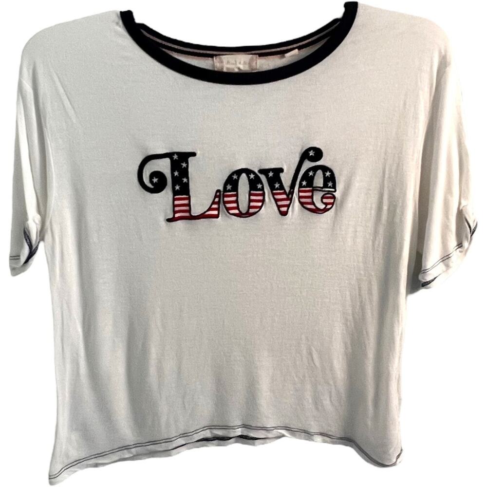 Altar’d State Baby Tee Short Sleeve Top USA Embroidered Love Patriotic Festival